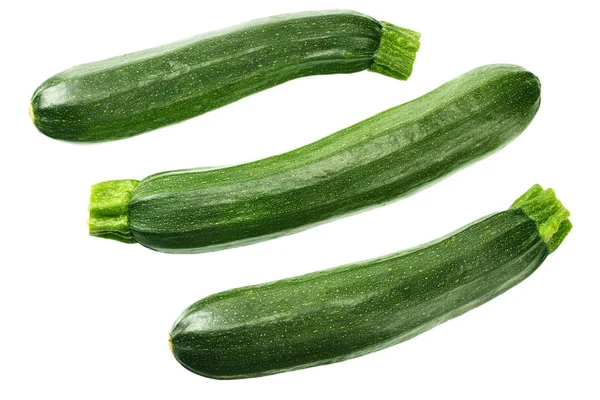 Zucchine verdi fresche con fetta isolata su fondo bianco. vista dall'alto — Foto Stock
