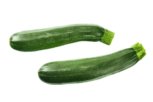 Zucchine verdi fresche con fetta isolata su fondo bianco. vista dall'alto — Foto Stock