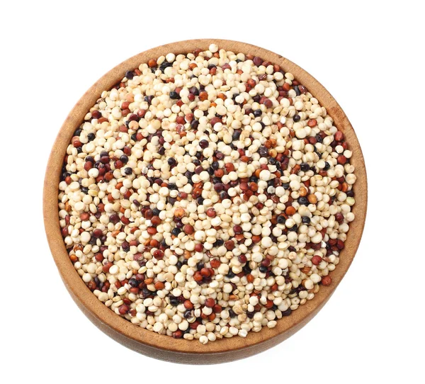 Quinoa in a wooden bowl isolated on white background. quinoa seed. top view — Stock Photo, Image