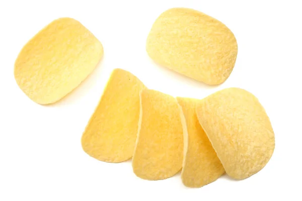 Group of potato chips isolated on white background. top view — Stock Photo, Image