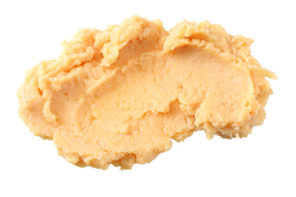 Всплеск куриного хумуса, выделенного на белом фоне
 