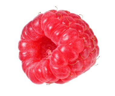 Beyaz arka planda izole edilmiş olgun bir ahududu. 