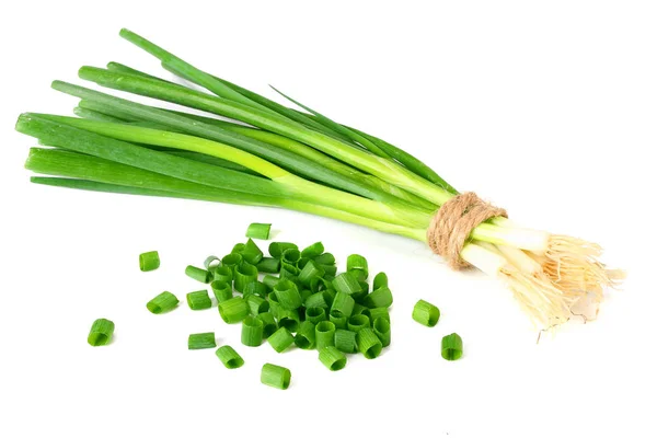 Kawałek zielonej cebuli izolowany na białym tle — Zdjęcie stockowe