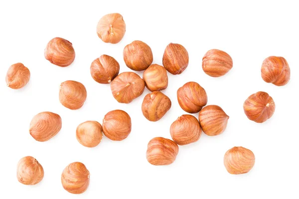 Hazelnuts Изолированы Белом Фоне Вид Сверху — стоковое фото