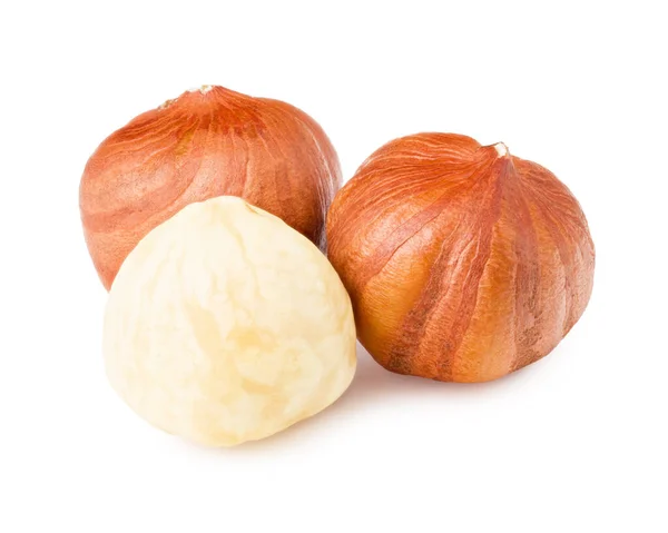 Lískové Ořechy Izolované Bílém Pozadí Makro — Stock fotografie
