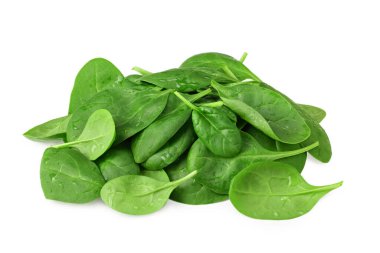 Ispanak yaprakları beyaz arka planda izole edilir. Sağlıklı yemek.