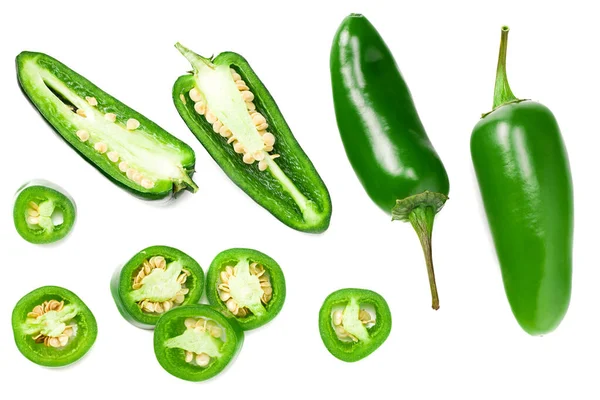 Sliced Jalapeno Peppers Isolated White Background Green Chili Pepper Capsicum — Stock Photo, Image