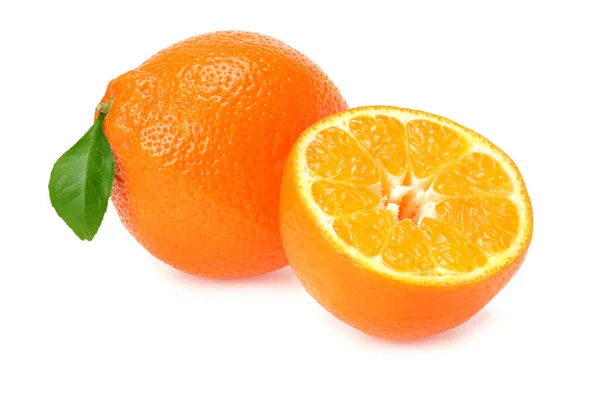 Orange Klementin Eller Minneola Tangelo Med Skivor Och Gröna Blad — Stockfoto