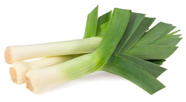 Pırasa beyaz arka planda izole edilmiş. Kırpma yolu ile. tam alan derinliği