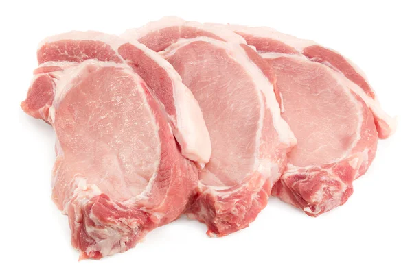 Geschnittenes Rohes Schweinefleisch Isoliert Auf Weißem Hintergrund Mit Schnittpfad Volle — Stockfoto