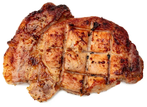Carne Porco Grelhada Isolada Sobre Fundo Branco Com Caminho Recorte — Fotografia de Stock