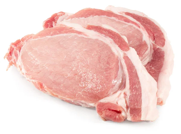 Carne Cerdo Cruda Rodajas Aislada Sobre Fondo Blanco Con Camino —  Fotos de Stock