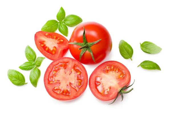 Frische Tomatenscheiben Isoliert Auf Weißem Hintergrund Ansicht Von Oben — Stockfoto