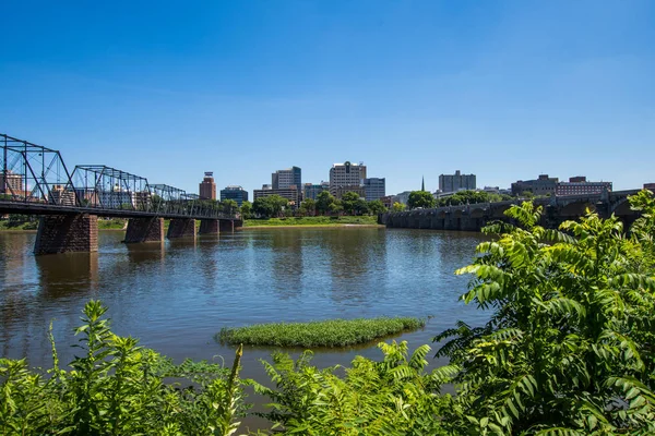 Skyline Harrisburg Pennsylvania Från City Island Från Över Susquehannafloden — Stockfoto