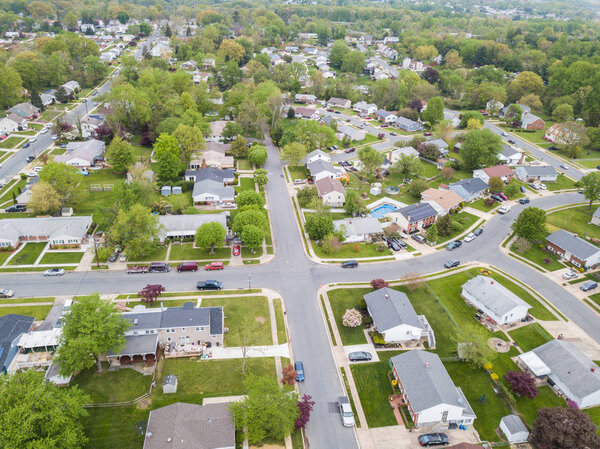 Aerial of Parkville homes in Baltimore County, Maryland..