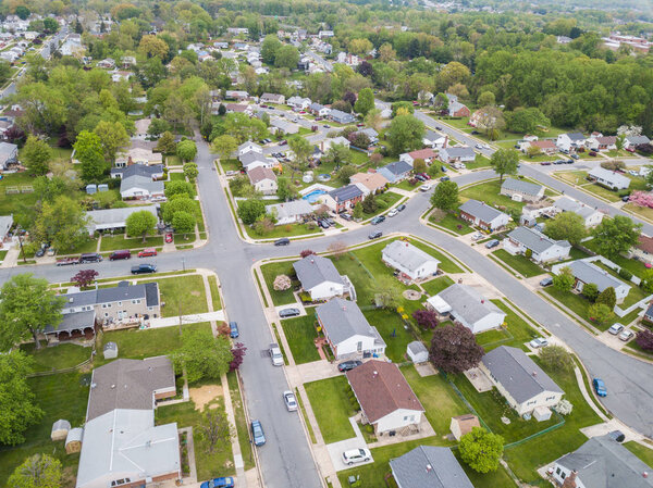 Aerial of Parkville homes in Baltimore County, Maryland..