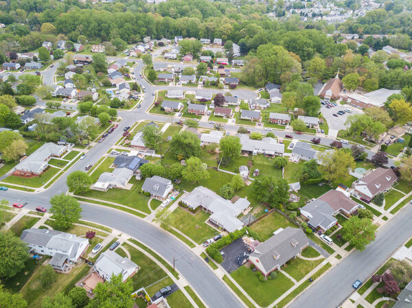 Aerial of Parkville homes in Baltimore County, Maryland..