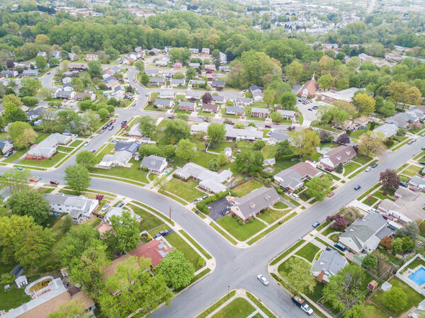 Aerial of Parkville homes in Baltimore County, Maryland..