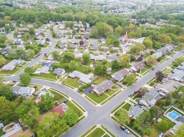 Aerial of Parkville homes in Baltimore County, Maryland..
