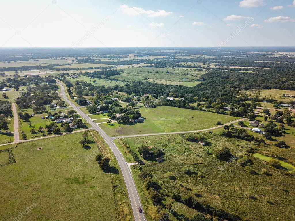 Aerial of Rural Sommervile, Texas in between Austin and Houston..