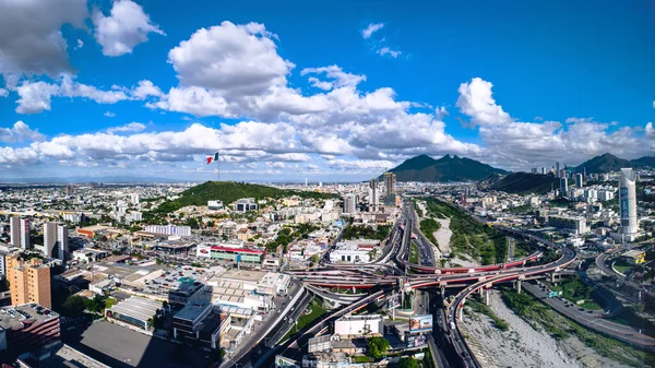 Panoramic Downtown Monterrey Nuevo Leon Cerro Silla Obispado Rio Santa — Stok fotoğraf