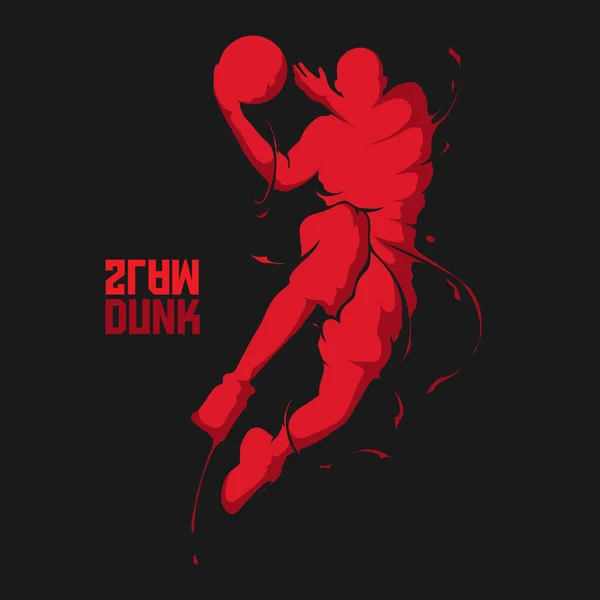 Slam Dunk Jump Basketballspritzer Silhouette — Stockvektor