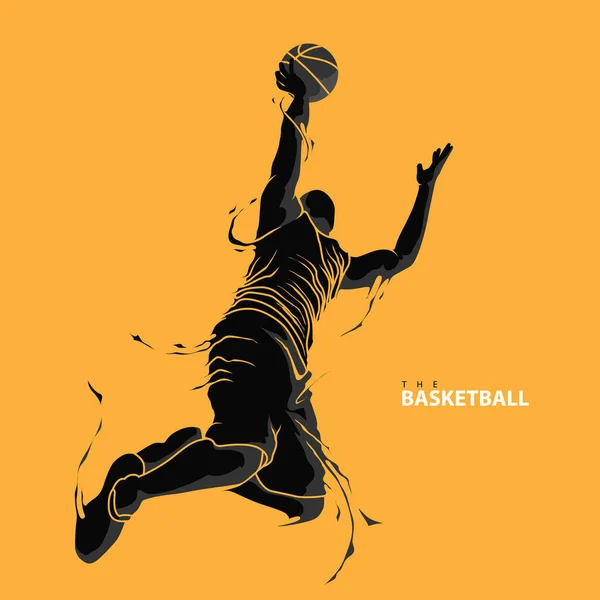 扣篮跳投篮球运动员飞溅轮廓 — 图库矢量图片