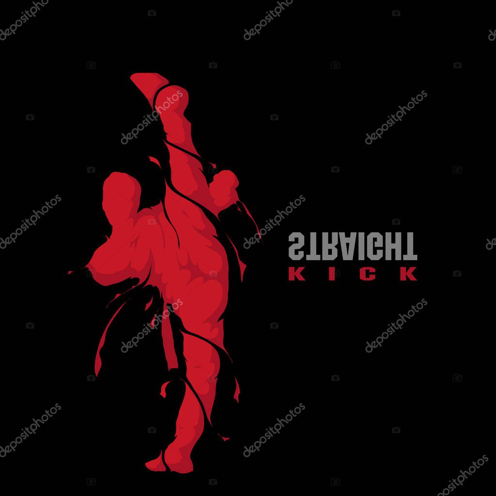 Martial art karate straight kick splash silhouette