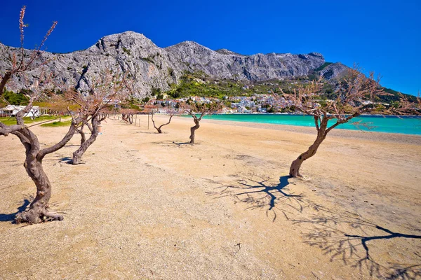 Town Omis Sand Beach Biokovo Mountain Coastline View Dalmatia Region — Stock Photo, Image