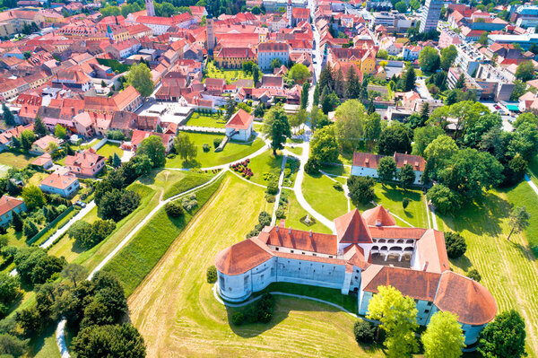 Town of Varazdin historic center and famous landmarks aerial view, northern Croatia