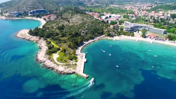 Bord Eau Région Dubrovnik Mlini Srebreno Vue Aérienne Littoral Région — Video