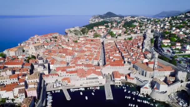 Dubrovnik Luchtfoto Vliegen Weergave Historische Stad Regio Dalmatië Kroatië — Stockvideo