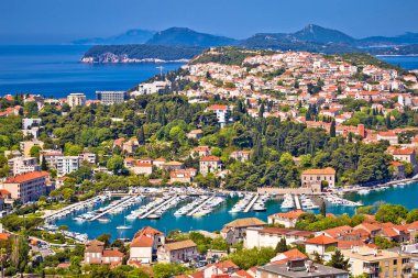 Şehir Dubrovnik Lapad ve Adalar manzaralı, Hırvatistan Dalmaçya bölgesinin