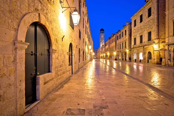 Famosa Rua Stradun Dubrovnik Vista Noturna Região Dalmácia Croácia — Fotografia de Stock