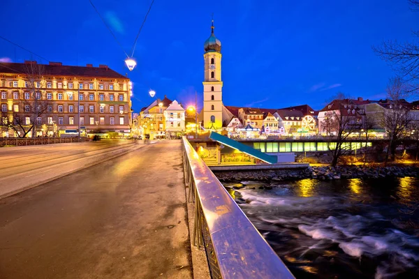 Mur River Graz Cityscape Evening View Steiermark Region Austria — Stock Photo, Image