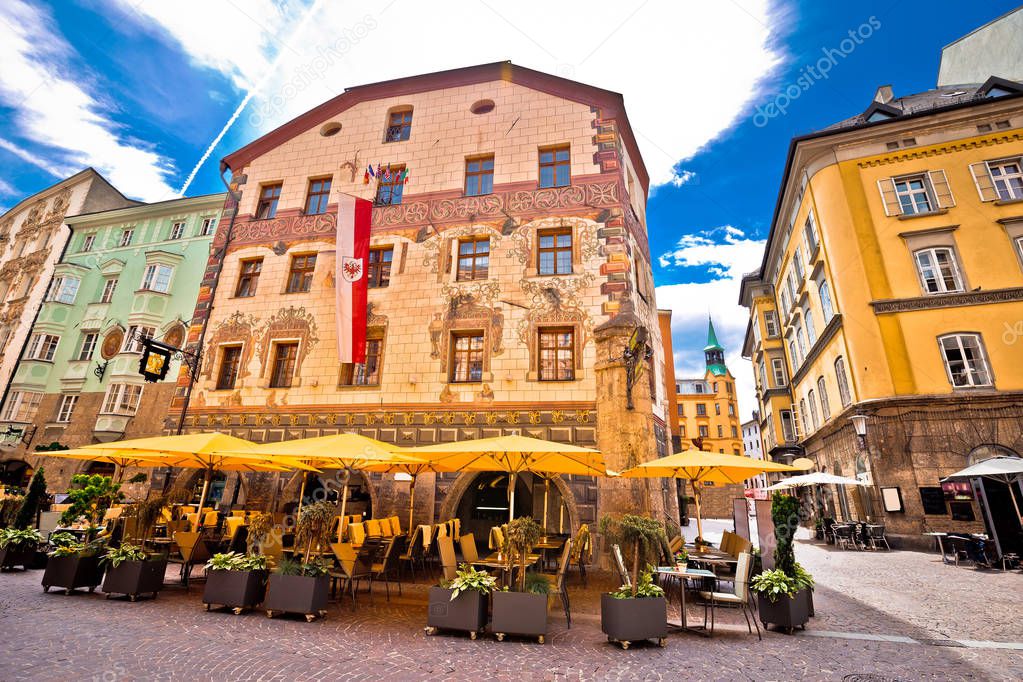 Historic street of Innsbruck view, alpine city in Tirol, region of Austria