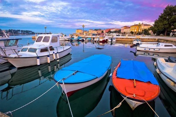 Stad Porec Ochtend Zonsopgang Panoramisch Uitzicht Vanaf Pier Istrië Regio — Stockfoto