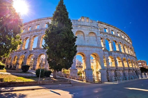 Arena Pula Romeinse Amfitheater Bij Zonsondergang Istrië Regio Van Kroatië — Stockfoto