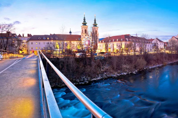 Ville Graz Mur Vue Soir Sur Rivière Île Région Styrie — Photo