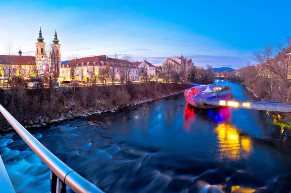 City Graz Mur River Island Evening View Styria Region Austria — Stock Photo, Image