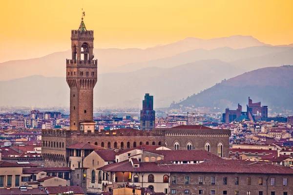 Staré Městské Panorama Florencie Palazzo Vecchio Výhledem Západ Slunce Oblast — Stock fotografie