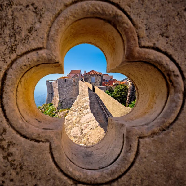 Paredes Cidade Dubrovnik Vista Através Pedra Esculpida Detalhe Região Dalamtia — Fotografia de Stock