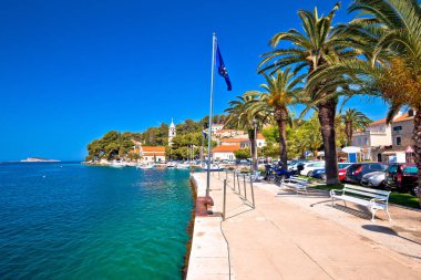 Renkli turkuaz waterfront şehrin Cavtat, Hırvatistan'ın Güney Dalmaçya kıyıları
