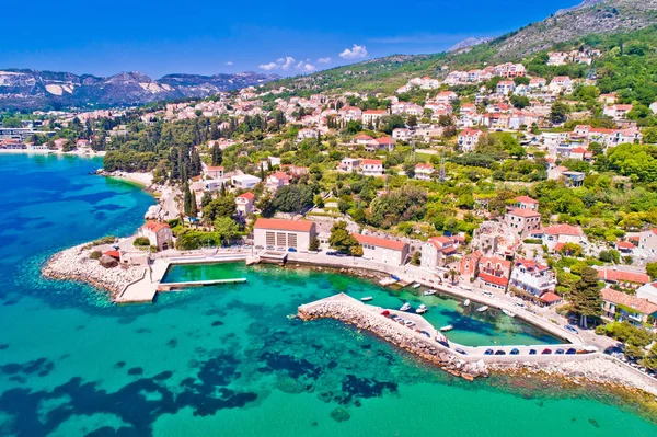 Adriático Pueblo Mlini Vista Aérea Frente Mar Costa Dubrovnik Croacia — Foto de Stock