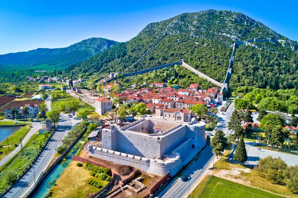 Town Ston Historic Walls Aerial View Peljesac Peninsula Dalmatia Region — Stock Photo, Image