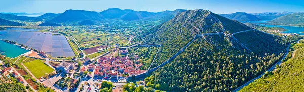 Panorama Luftaufnahme Von Ston Historischen Mauern Und Peljesac Halbinsel Dalmaria — Stockfoto