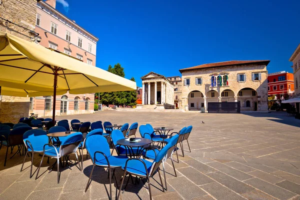 Forum Meydanı Augustus Tapınağı Görünümünde Pula Hırvatistan Istria Bölge — Stok fotoğraf