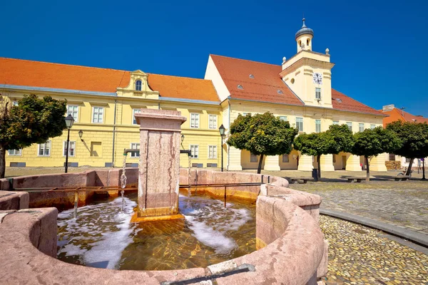 Staré Dlážděné Ulice Fontána Tvrdja Historické Město Osijek Slavonija Region — Stock fotografie