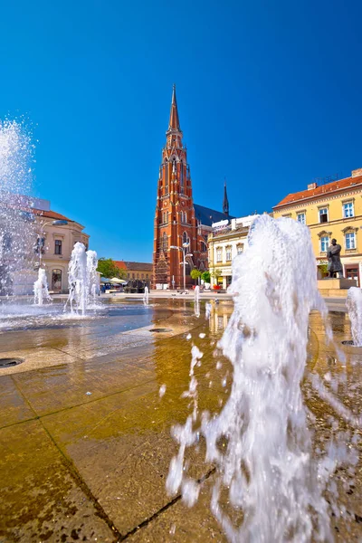 Κεντρική Πλατεία Osijek Και Θέα Στον Καθεδρικό Ναό Σλαβονία Περιοχή — Φωτογραφία Αρχείου