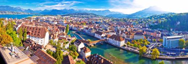 Luzern şehir panoramik hava, Alpler ve İsviçre'deki göller